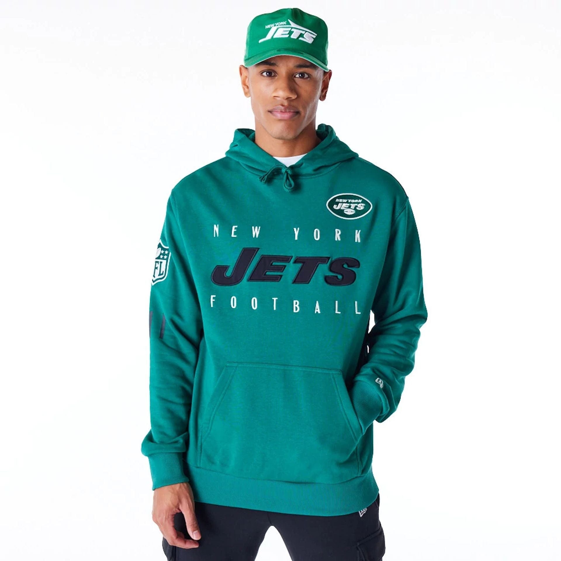 New York Jets NFL Patch Green Oversized Pullover Hoodie New Era Cap UK