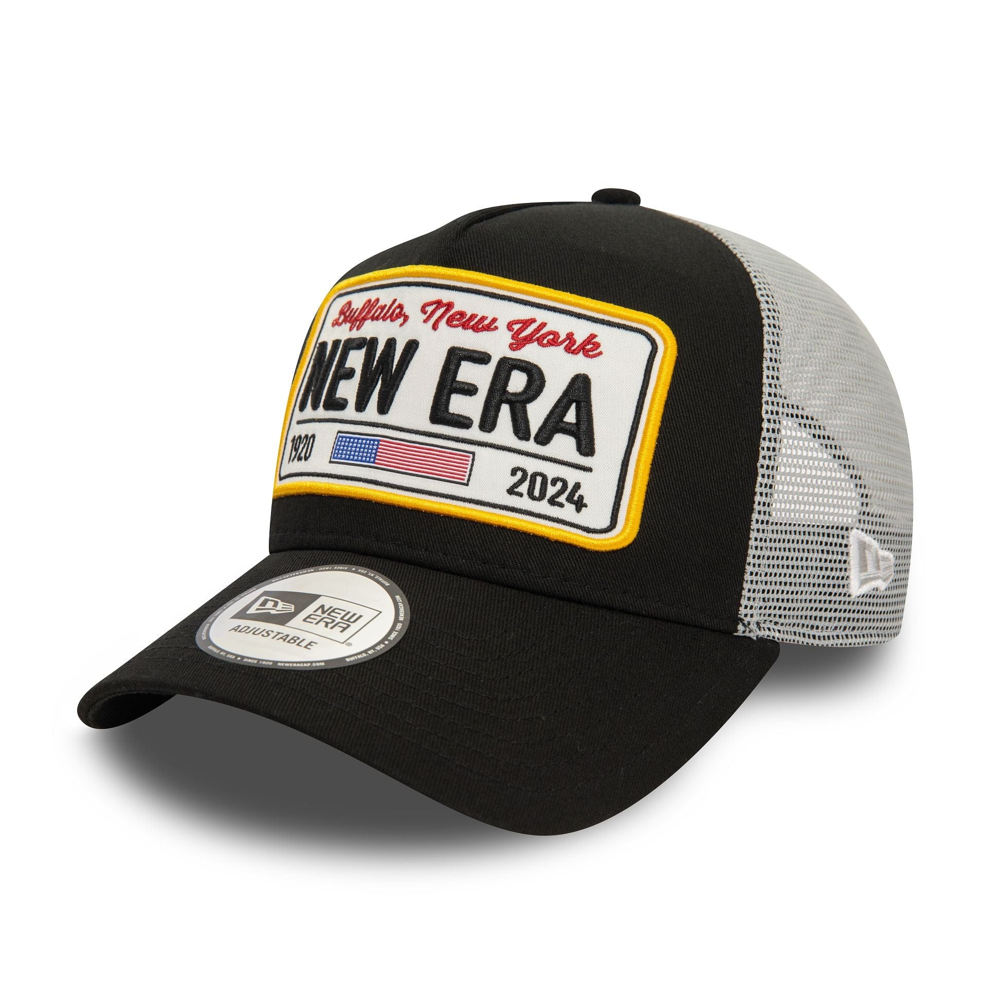 Pictured is this New Era Patch 9FORTY E-Frame Adjustable Tucker cap in Black. 1