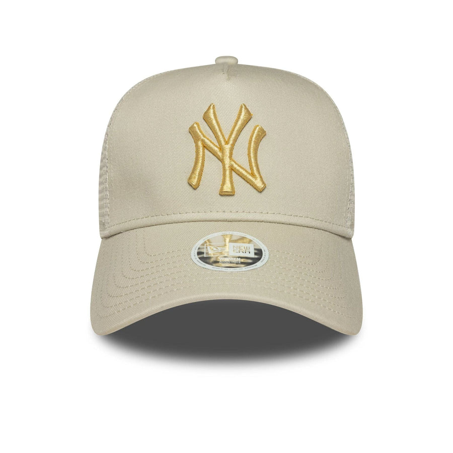 This is a New York Yankees Womens Metallic Cream 9FORTY E-Frame Adjustable Trucker Cap 2