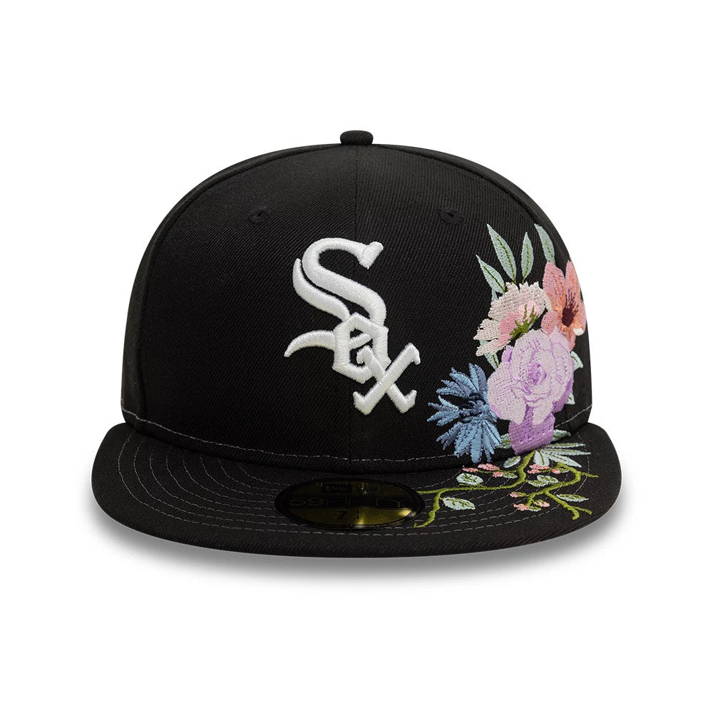 Pictured is this Chicago White Sox MLB Floral Black 59FIFTY Fitted Cap 3