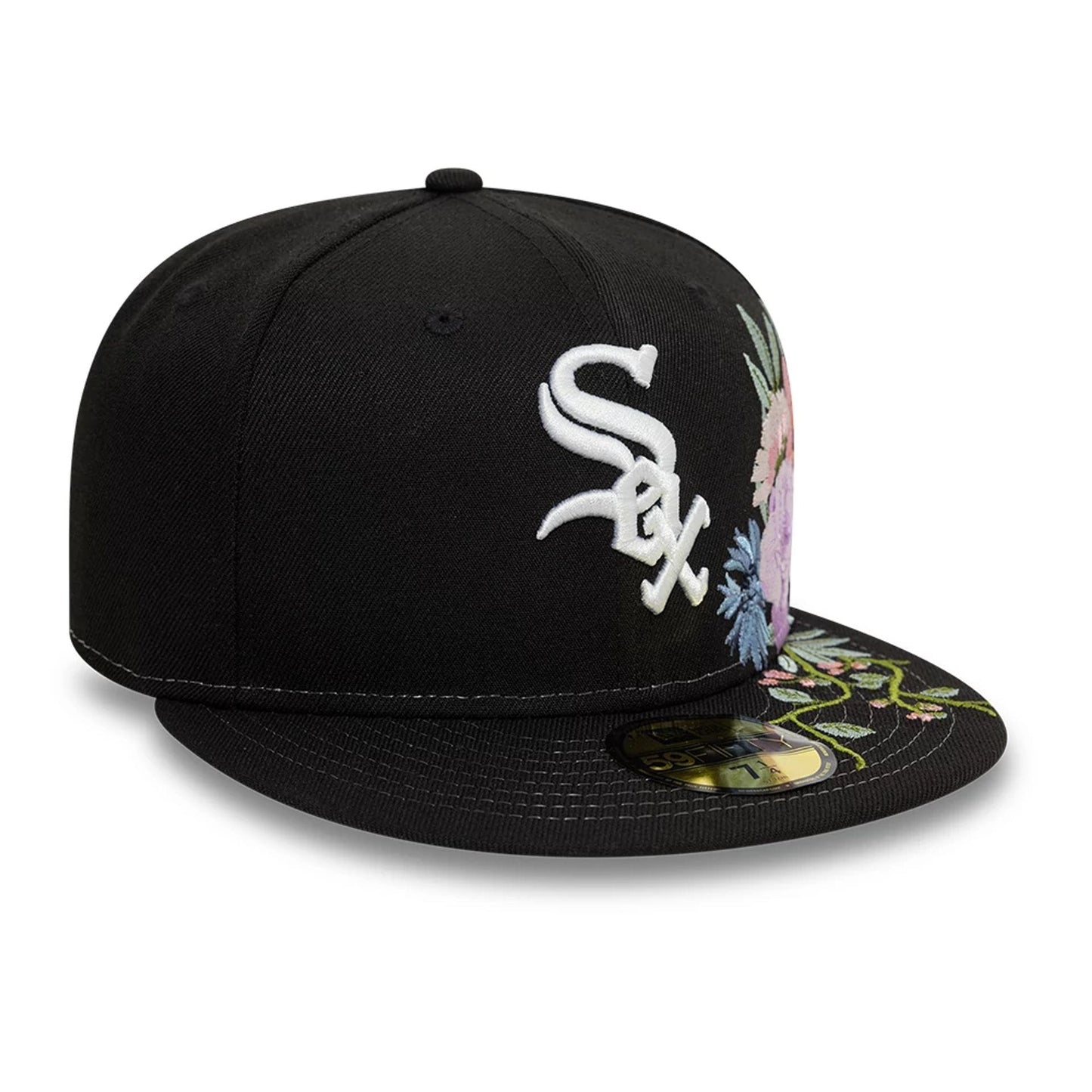 Pictured is this Chicago White Sox MLB Floral Black 59FIFTY Fitted Cap 4