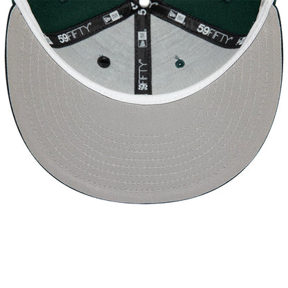 This is a New Era Front Script 59FIFTY Fitted Cap in dark green & black. 6