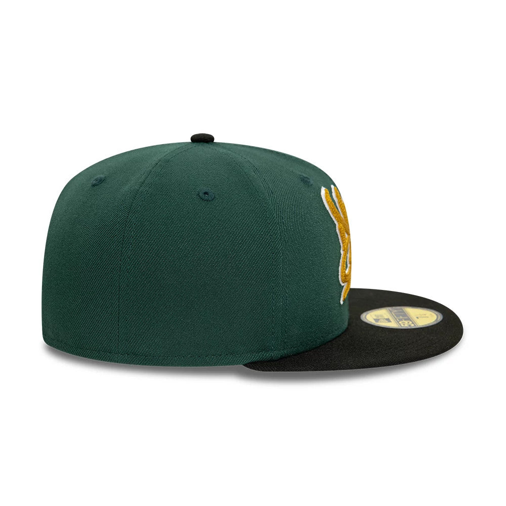This is a New Era Front Script 59FIFTY Fitted Cap in dark green & black. 4