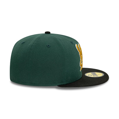 This is a New Era Front Script 59FIFTY Fitted Cap in dark green & black. 4