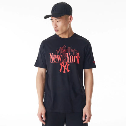The Male model is wearing New York Yankees MLB Graphic Black T-Shirt 1