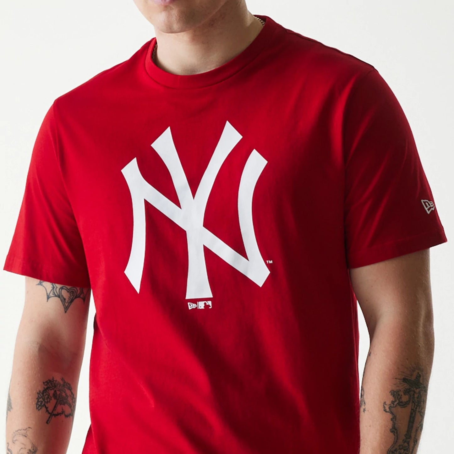 The Male model is wearing New York Yankees MLB Regular Red T-Shirt 4