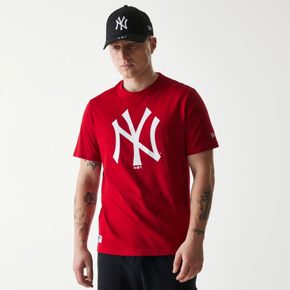 The Male model is wearing New York Yankees MLB Regular Red T-Shirt 1
