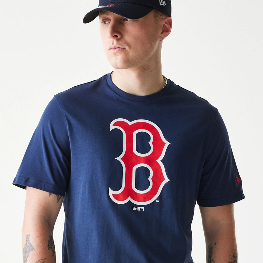 The Male model is wearing Boston Red Sox MLB Regular Dark Blue T-Shirt 4