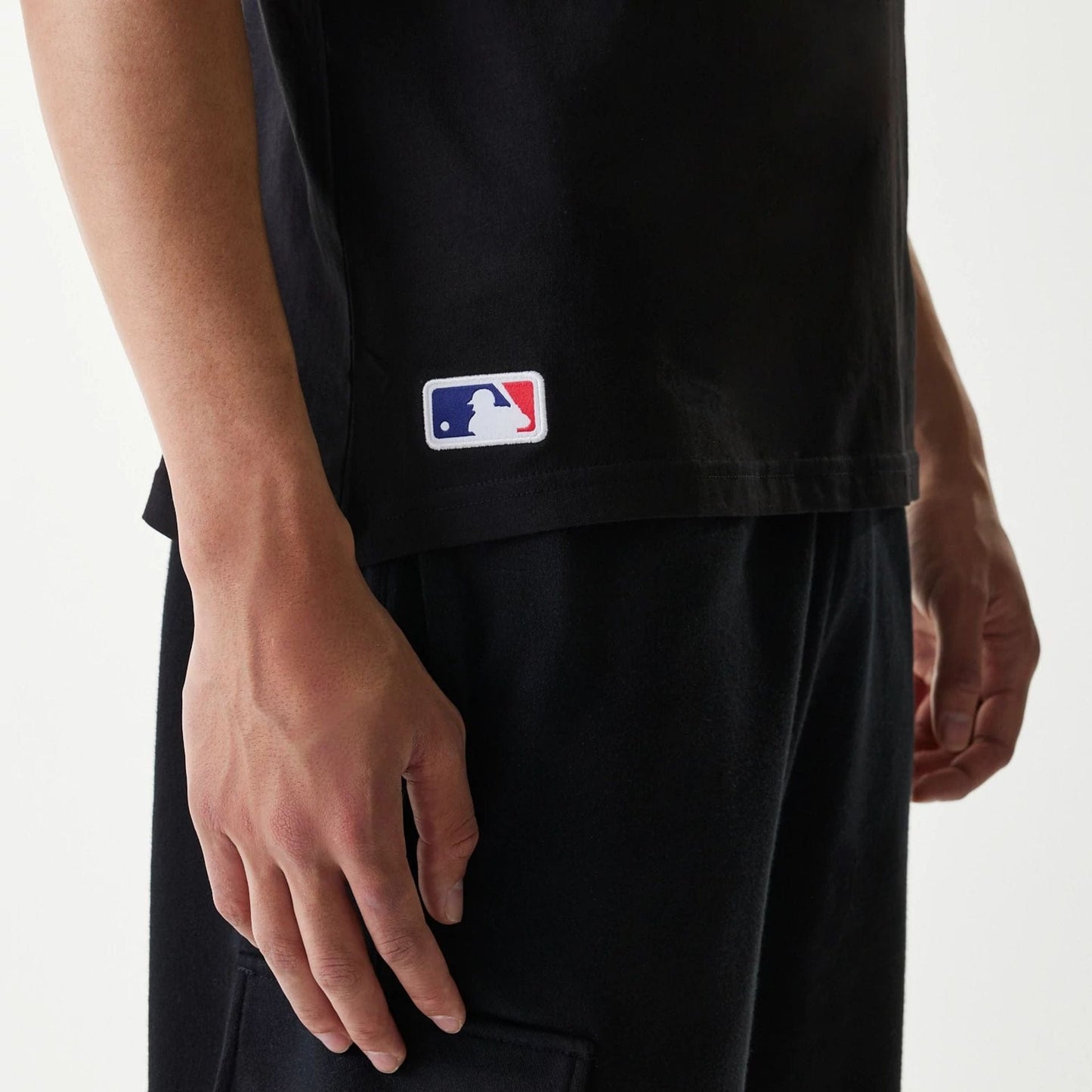 The Male model is wearing Miami Marlins MLB Regular Black T-Shirt 6