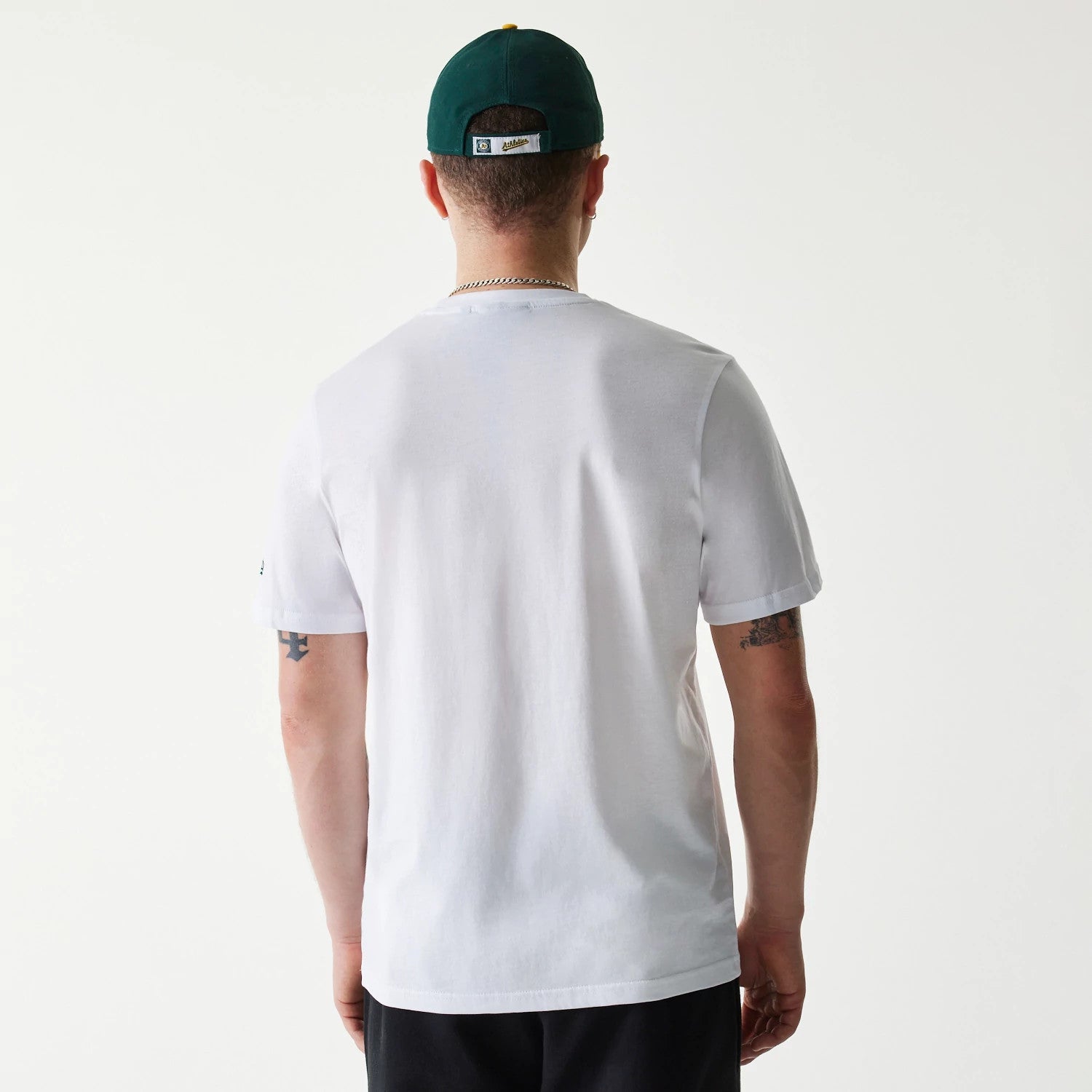 The Male model is wearing Oakland Athletics MLB Regular White T-Shirt 2