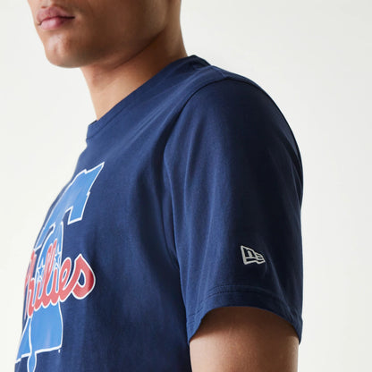 The Male model is wearing Philadelphia Phillies MLB Regular Dark Blue T-Shirt 4