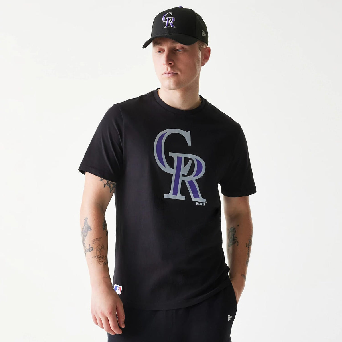 The Male model is wearing Colorado Rockies MLB Regular Black T-Shirt 1