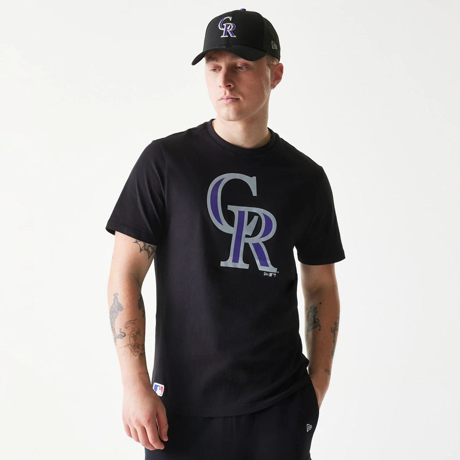 The Male model is wearing Colorado Rockies MLB Regular Black T-Shirt 3