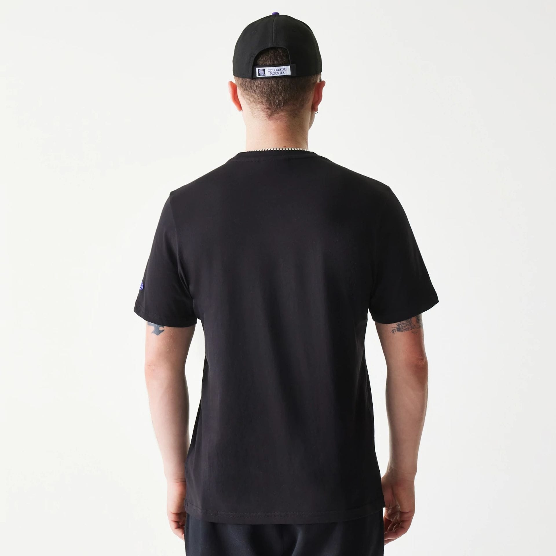 The Male model is wearing Colorado Rockies MLB Regular Black T-Shirt 2