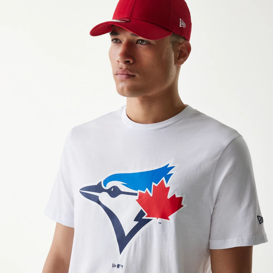 The Male model is wearing Toronto Blue Jays MLB Regular White T-Shirt 3