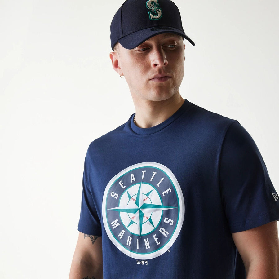 The Male model is wearing Seattle Mariners MLB Regular Dark Blue T-Shirt 3
