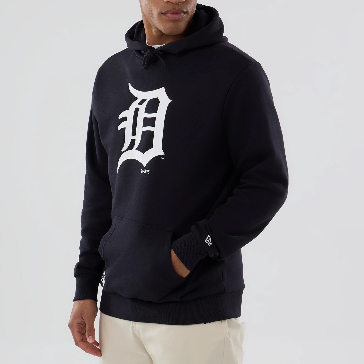 The Male model is wearing Detroit Tigers MLB Navy Pullover Hoodie 4