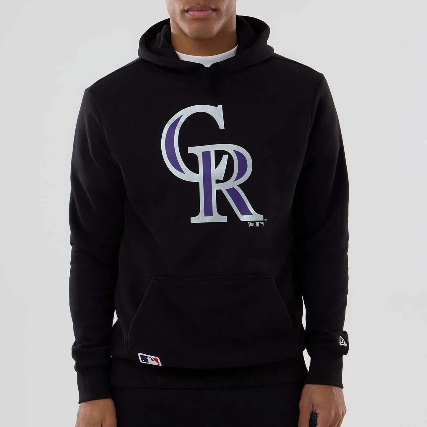 The Male model is wearing Colorado Rockies MLB Black Pullover Hoodie 3