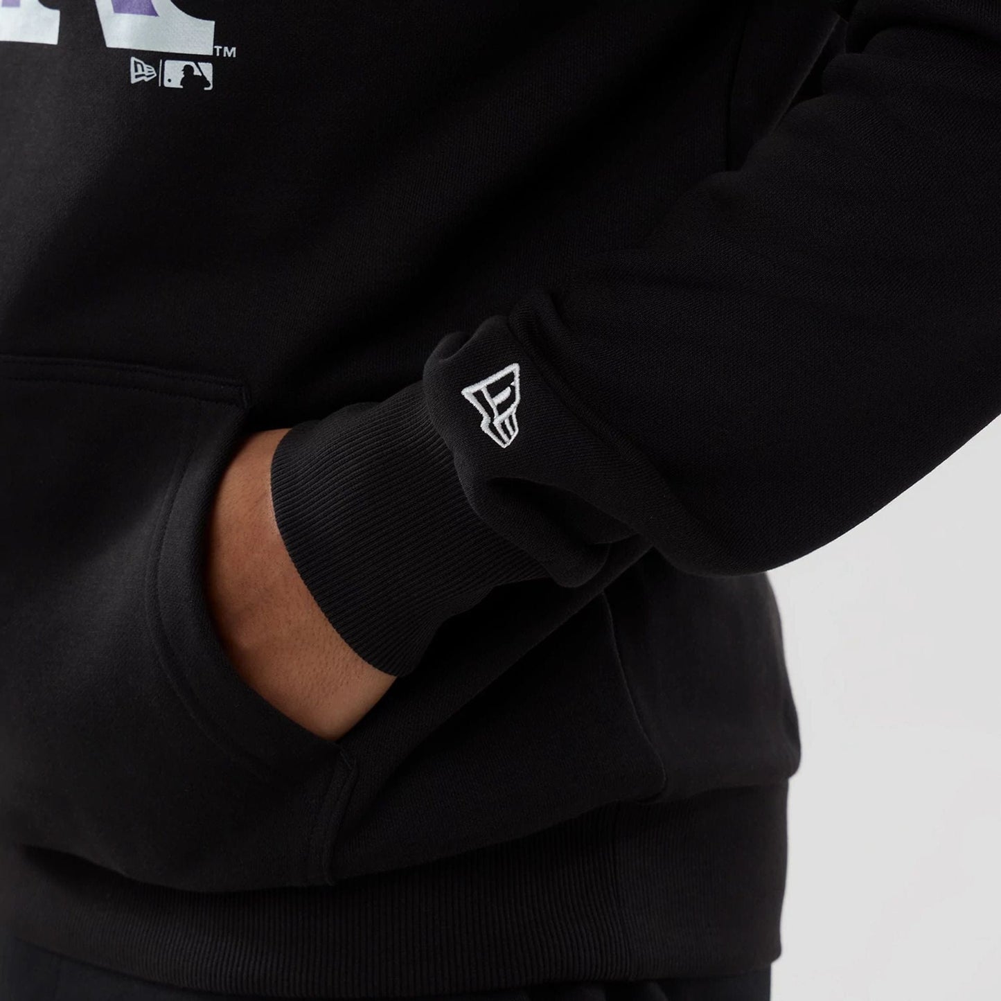 The Male model is wearing Colorado Rockies MLB Black Pullover Hoodie 5