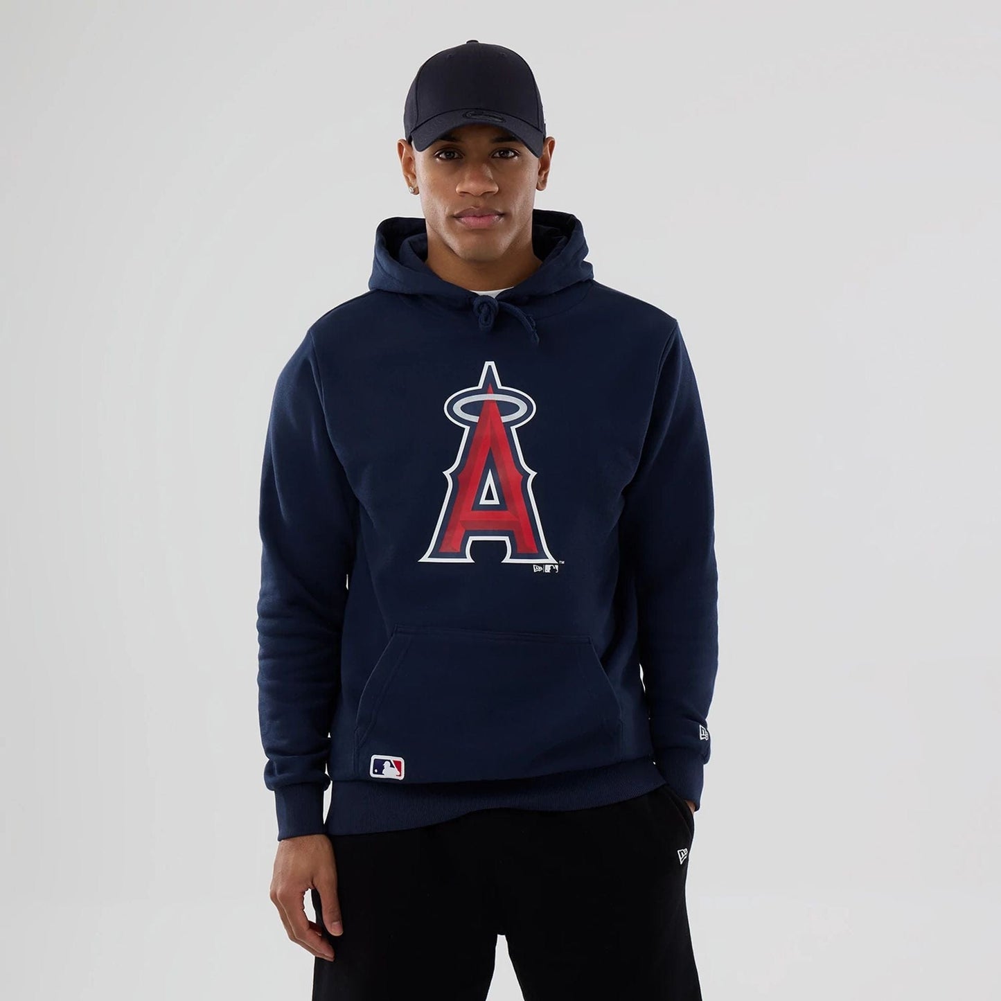 The Male model is wearing LA Angels MLB Dark Blue Pullover Hoodie 1
