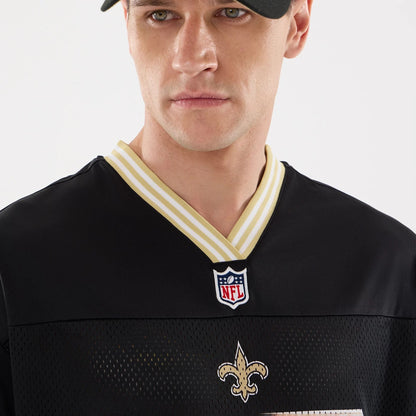 The Male model is wearing New Orleans Saints NFL Mesh Black Mesh Jersey 6
