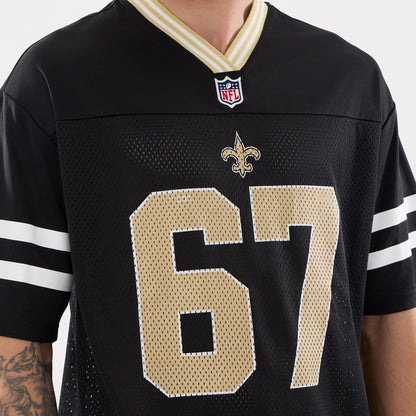 The Male model is wearing New Orleans Saints NFL Mesh Black Mesh Jersey 5