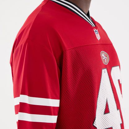 The Male model is wearing San Francisco 49ers NFL Mesh Red Mesh Jersey 5