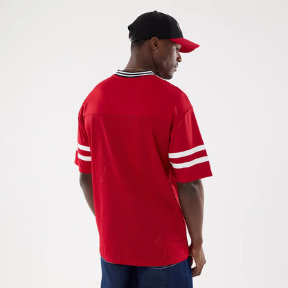 The Male model is wearing San Francisco 49ers NFL Mesh Red Mesh Jersey 2