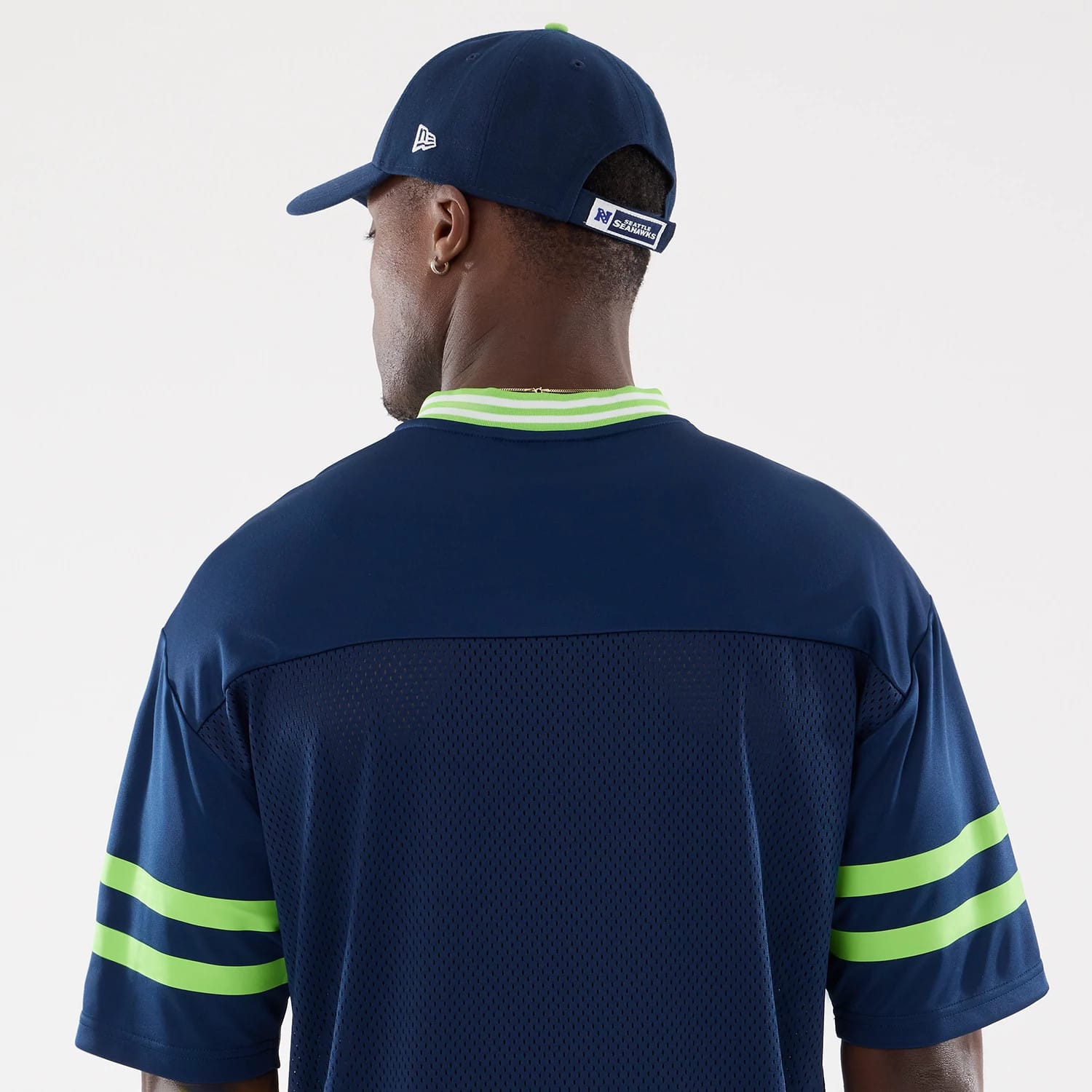The Male model is wearing Seattle Seahawks NFL Mesh Dark Blue Mesh Jersey 6