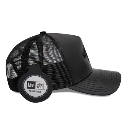 This is a New Era Leather Black 9FORTY A-Frame Trucker Adjustable Cap 4