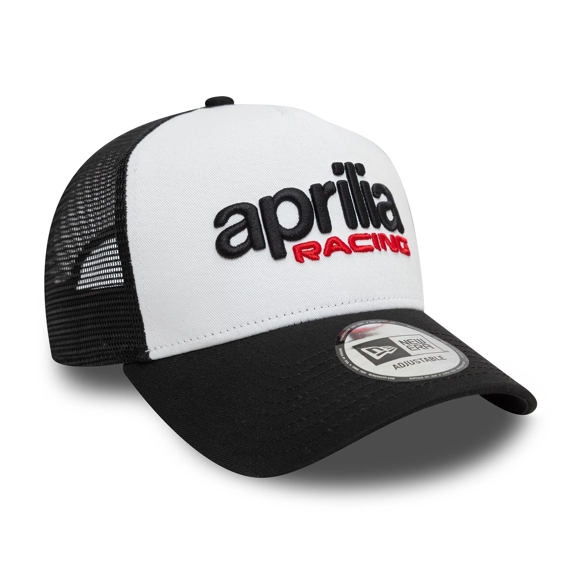 This is a Aprilia Essential White 9FORTY A-Frame Trucker Adjustable Cap 3