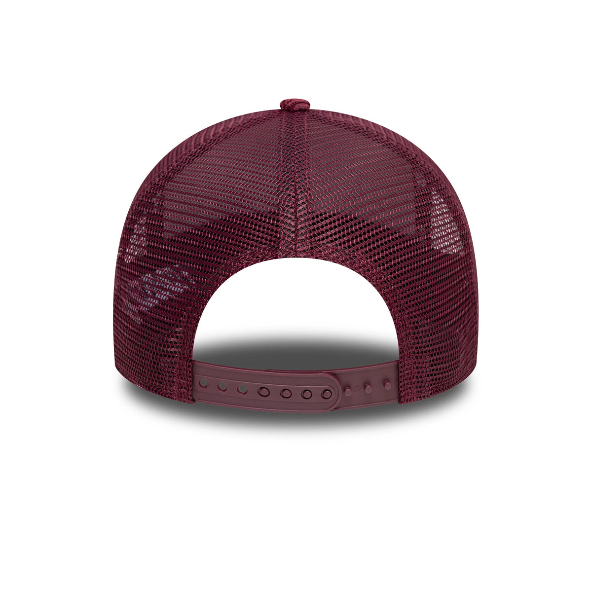 Red Bull Racing Cord Open Red New Era 9FORTY A-Frame Trucker Adjustable Cap, rear view showing the mesh back panels and adjustable snap closure, centred on the structure of the red crown.