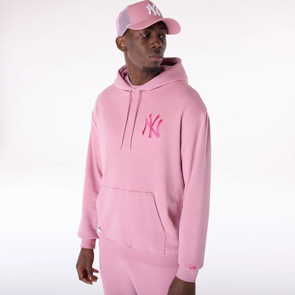 The Male model is wearing New York Yankees MLB League Essential Dark Pink Oversized Pullover Hoodie 6