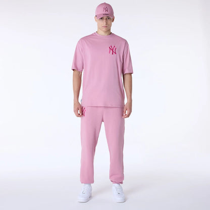The Male model is wearing New York Yankees MLB League Essential Dark Pink Fleece Joggers 8