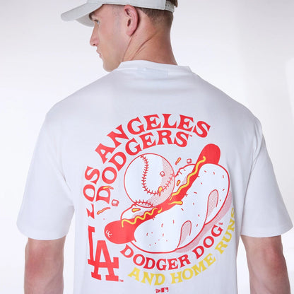 The Male model is wearing LA Dodgers MLB Food Graphic Open White Oversized T-Shirt 4
