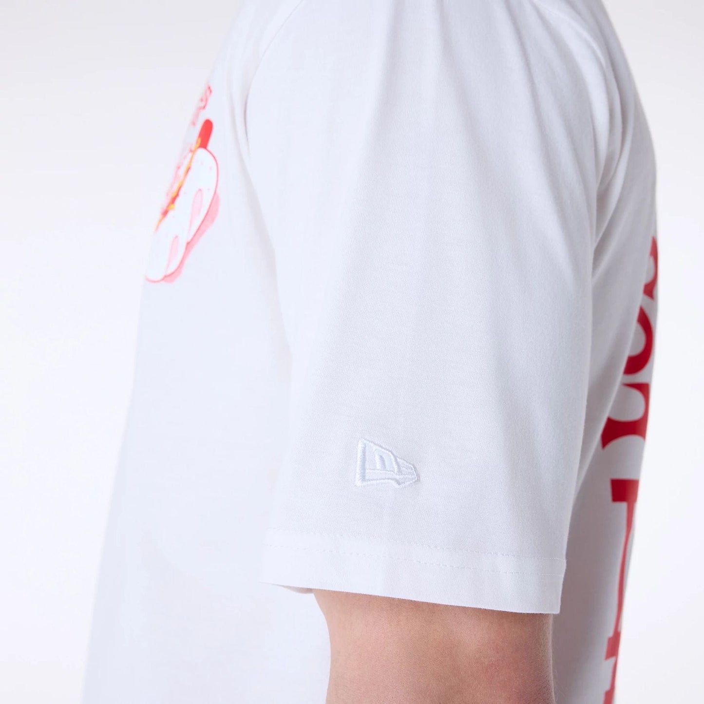 The Male model is wearing LA Dodgers MLB Food Graphic Open White Oversized T-Shirt 6