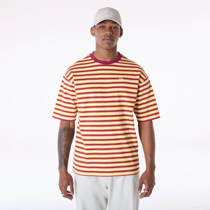 The Male model is wearing New Era Stripe Dark Red T-Shirt 1
