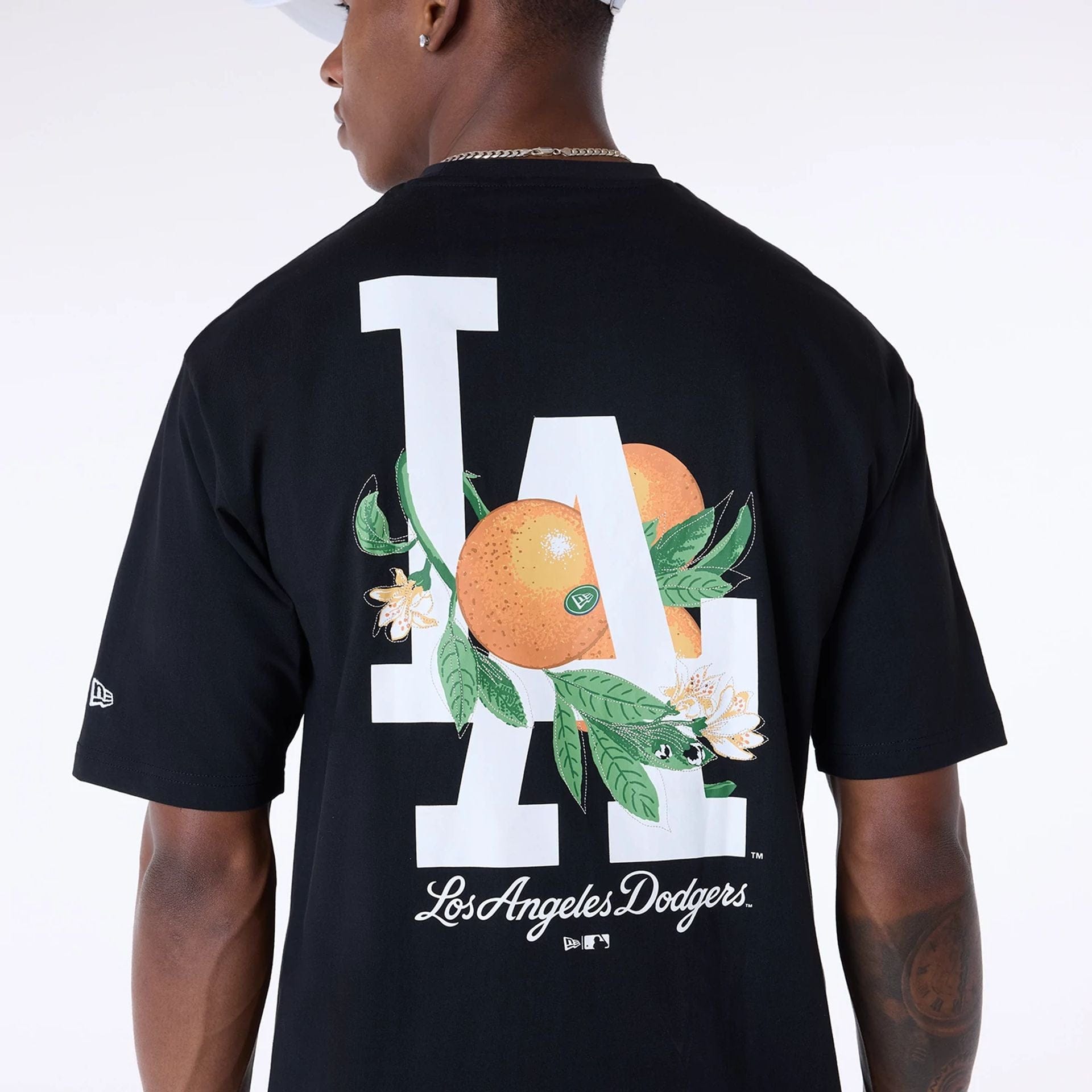 The Male model is wearing LA Dodgers MLB Fruit Black T-Shirt 4