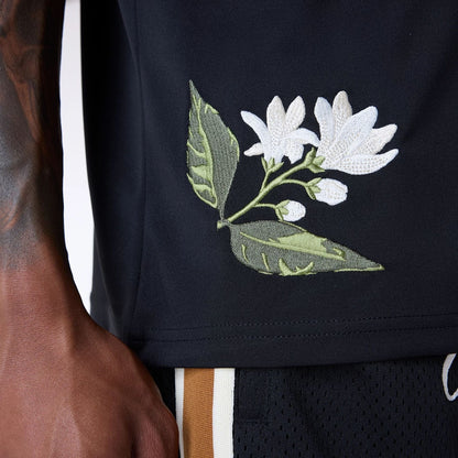 The Male model is wearing New York Yankees MLB Floral Black Oversized T-Shirt 3