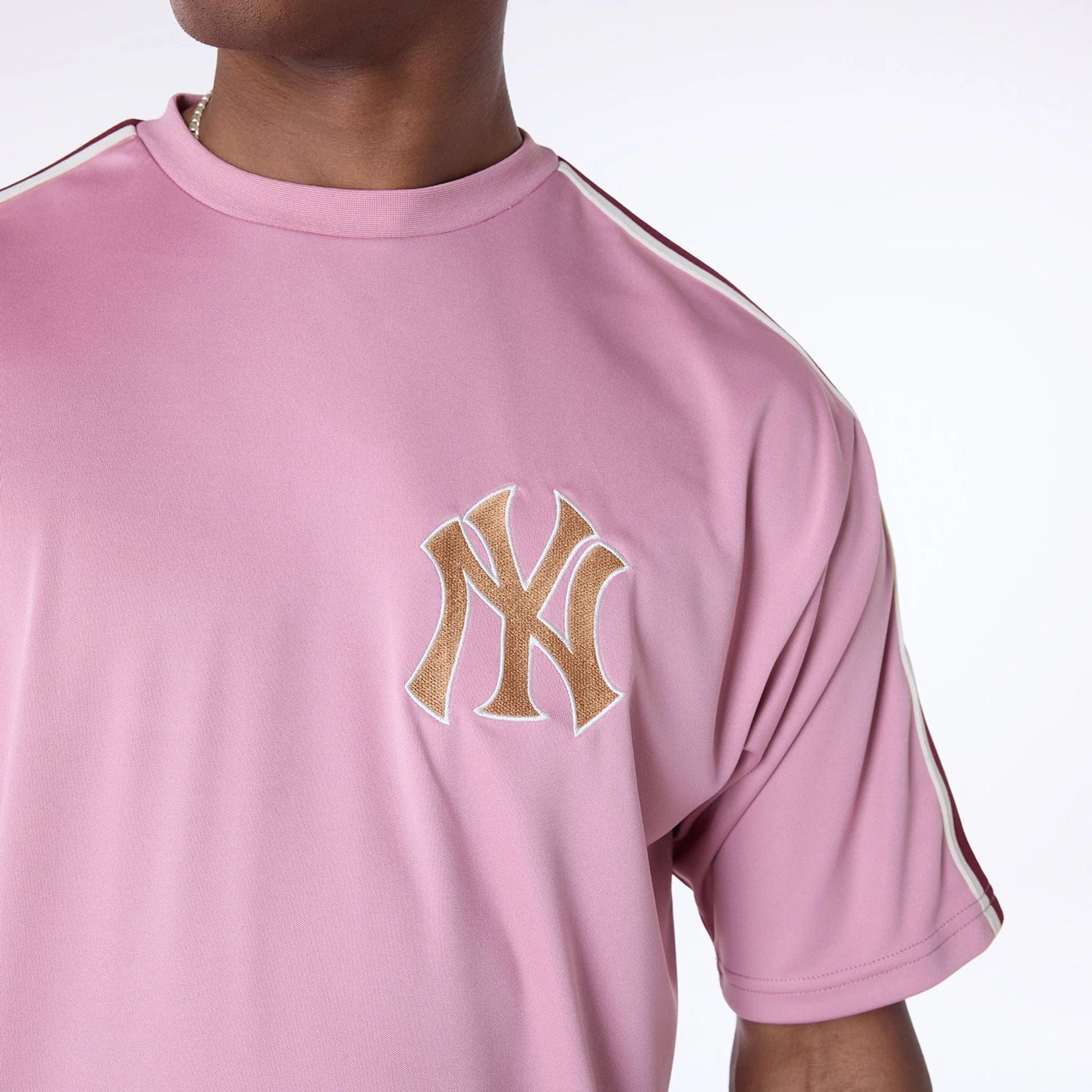 The Male model is wearing New York Yankees MLB Floral Dark Pink Oversized T-Shirt 5