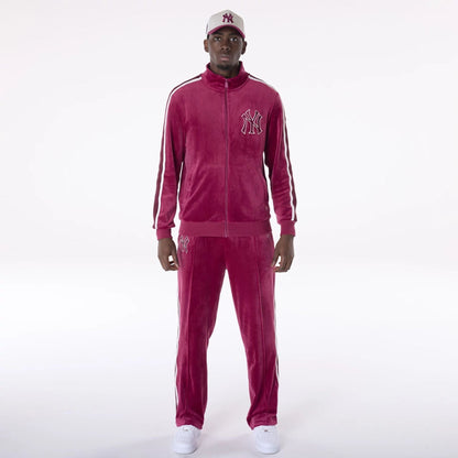 The Male model is wearing New York Yankees MLB Velour Dark Red Track Jacket 4