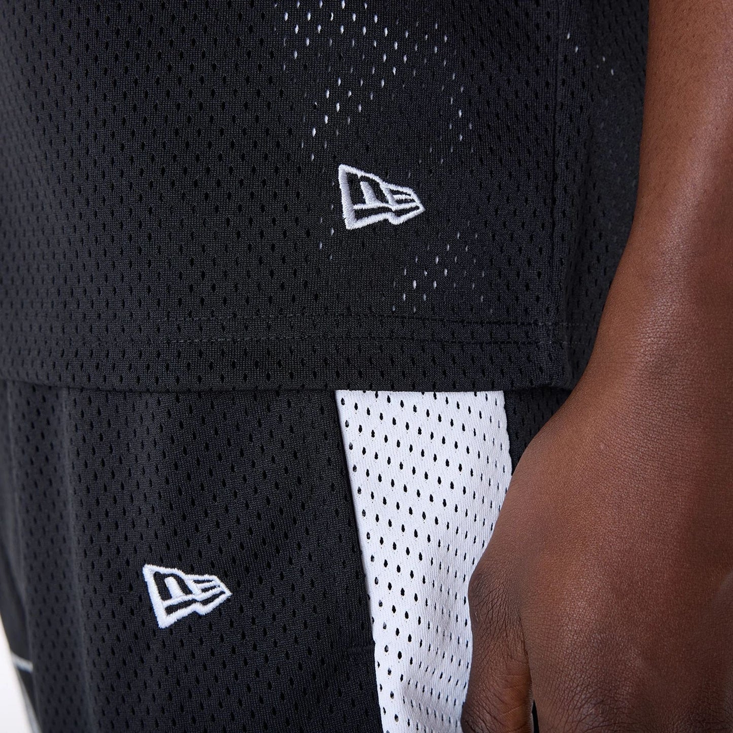 The Male model is wearing Las Vegas Raiders NFL Mesh Black T-Shirt 7