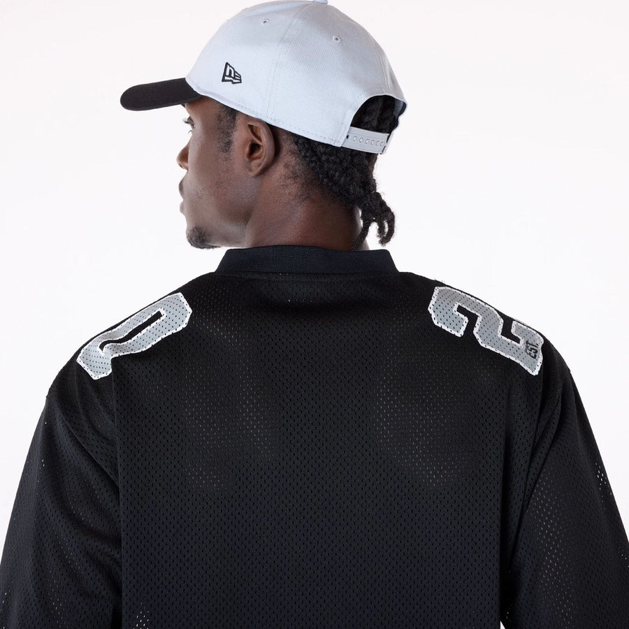 The Male model is wearing Las Vegas Raiders NFL Mesh Black T-Shirt 4