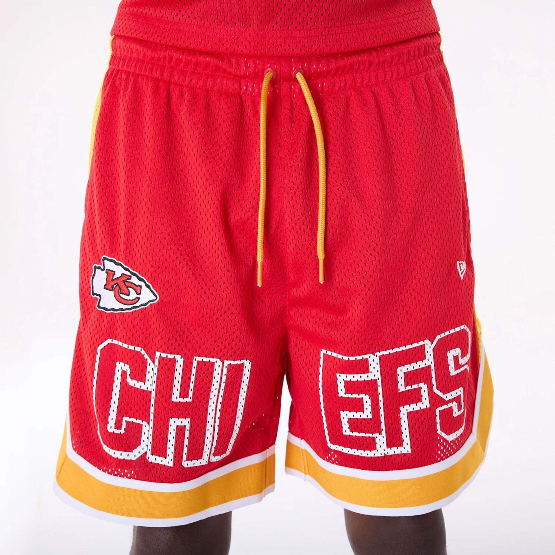 The Male model is wearing Kansas City Chiefs NFL Mesh Red Shorts 3