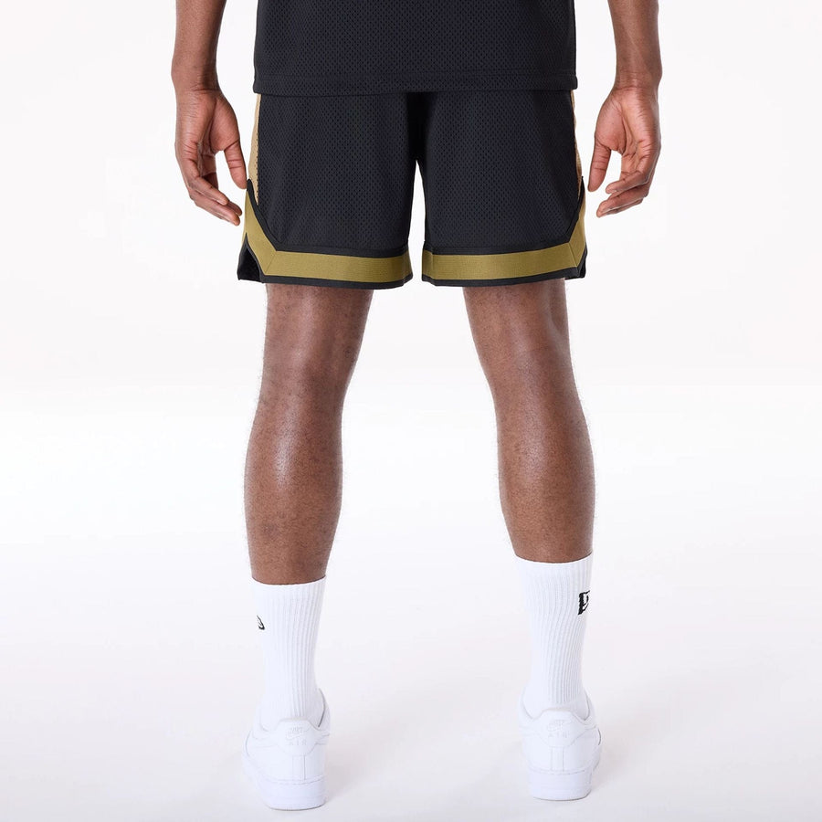 The Male model is wearing San Francisco 49ers NFL Mesh Black Shorts 2