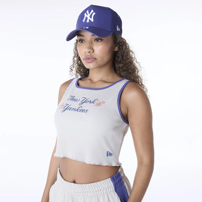 The Female model is wearing New York Yankees Womens MLB Floral Light Beige Vest 6
