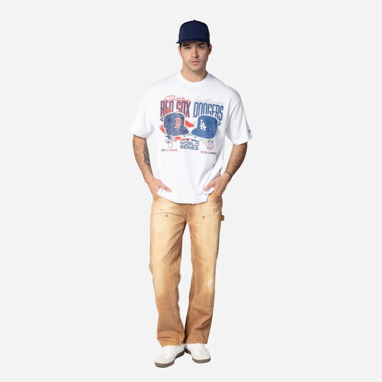 The Male model is wearing MLB Dueling Logos Sport Classic White T-Shirt 4