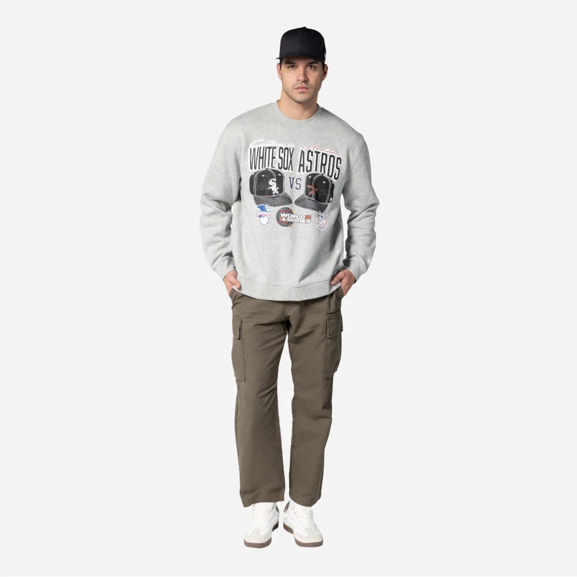 The Male model is wearing MLB Dueling Logos Sport Classic Grey Crewneck Sweater 4