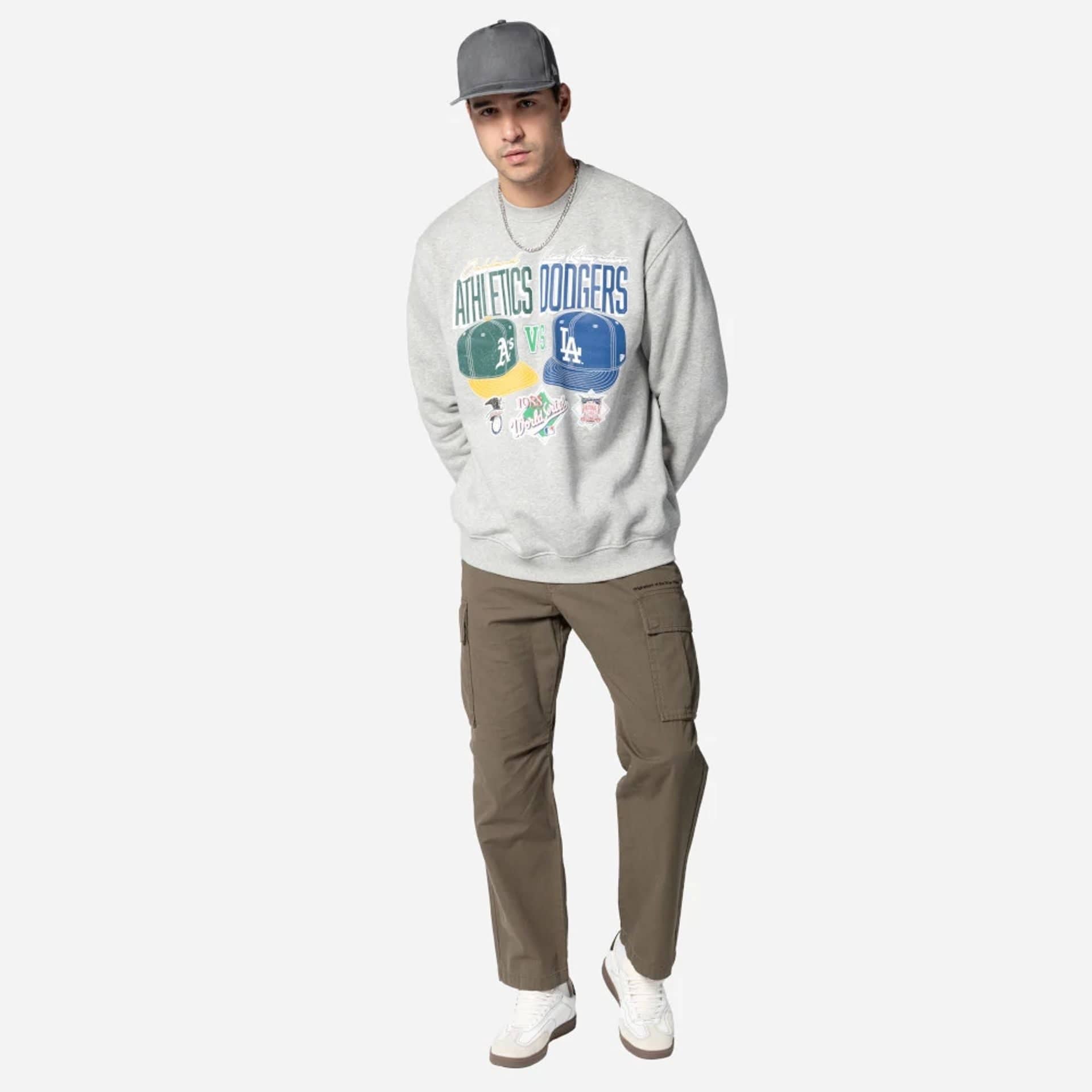 The Male model is wearing MLB Dueling Logos Sport Classic Grey Crewneck Sweater 4