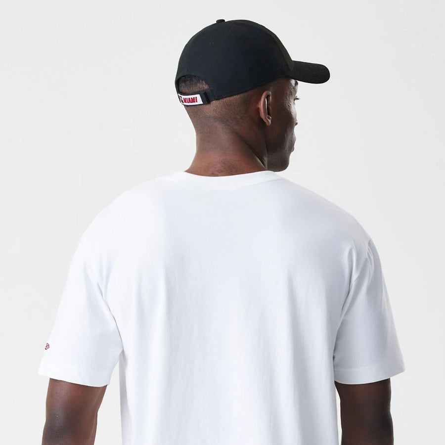 The Male model is wearing Miami Heat Throwback Prep White T-Shirt 5